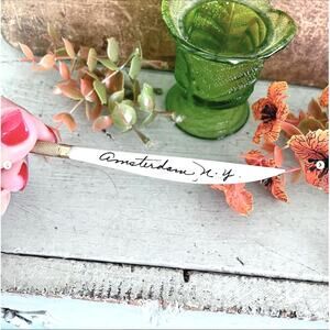 Vintage Metal Fountain Dipping Pen Mother of Pearl Letter Opener Amsterdam NY